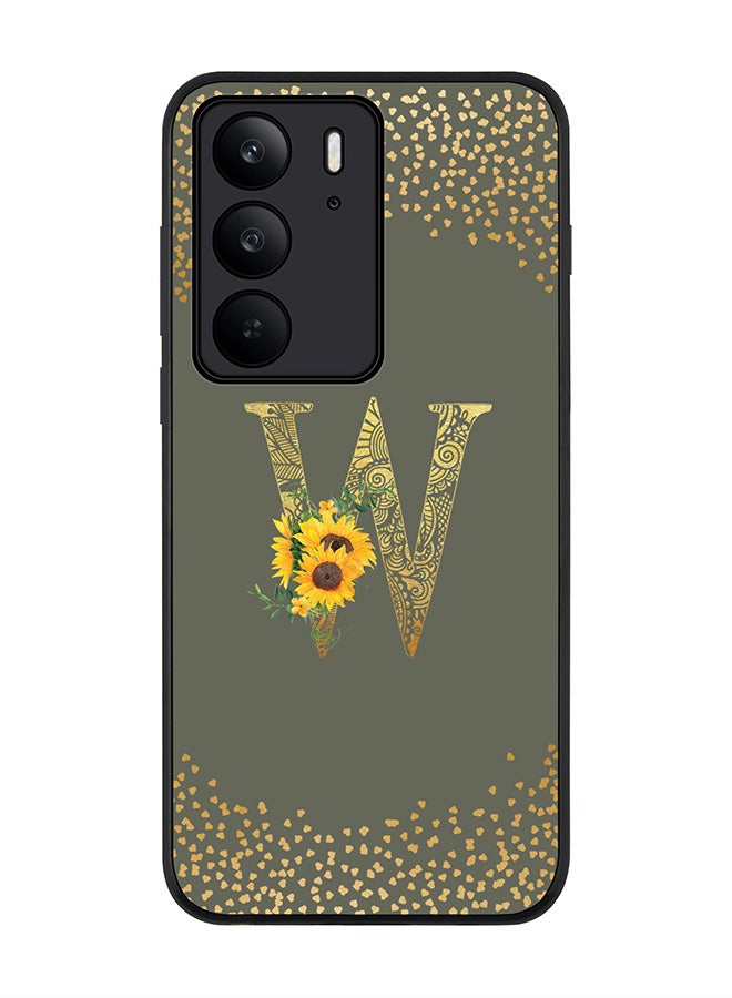 For Realme C75x / C75 4G Case,Slim fit Camera Protection, Shockproof Thin Phone cover  - Custom Floral Monogram - W  (Olive Green )